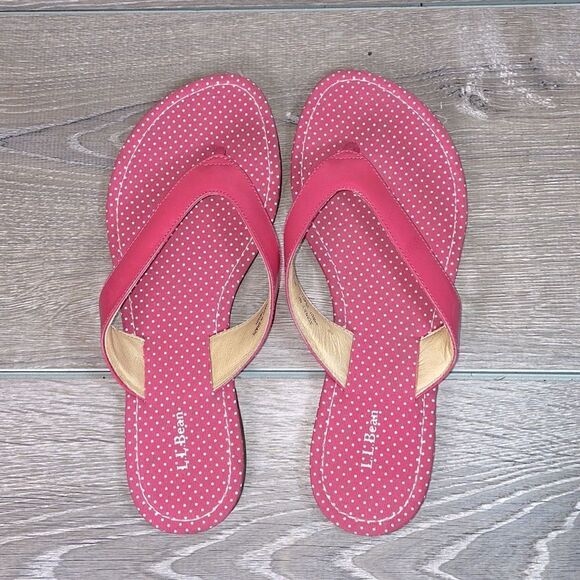 LL Bean Pink Patent Leather Polka Dot Women’s Size 8M Thong Flip Flop Sandals - Picture 5 of 12